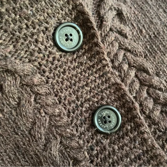 LAUREN RALPH LAUREN Wool Cashmere Blend Dark Brown Cable Knit Vest - Picture 4 of 8